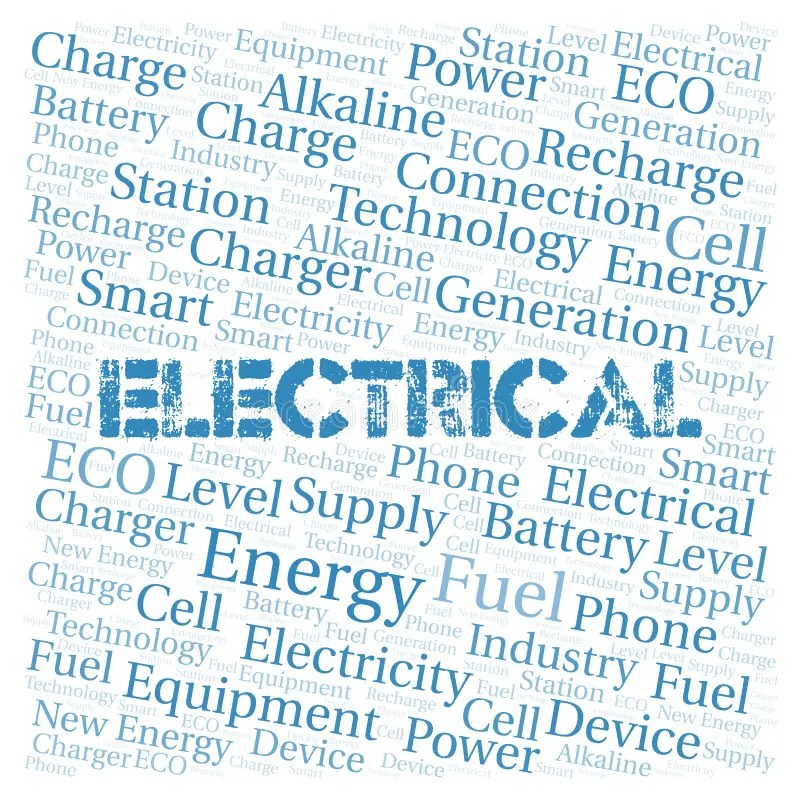 Electrical Typography Word Cloud Create with the Text only. Stock
