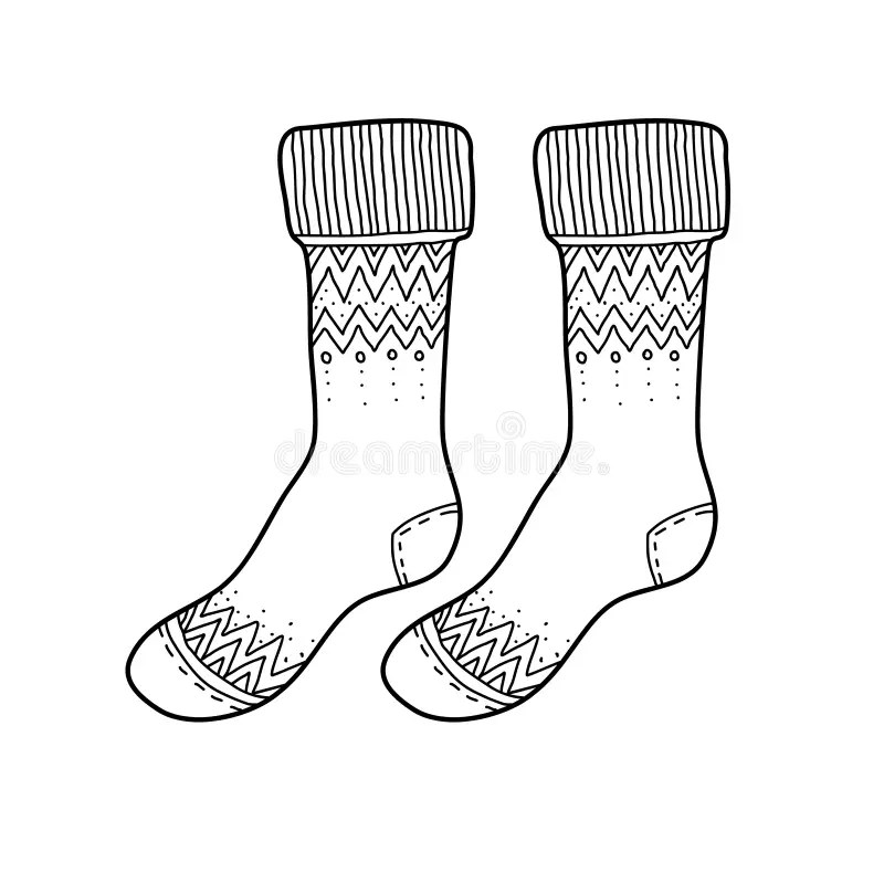 Black Engraved Socks Drawing. Winter Warm Christmas Garment For The