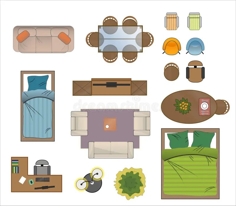 Floor Plan Furniture Set Vector Illustration. Stock Vector