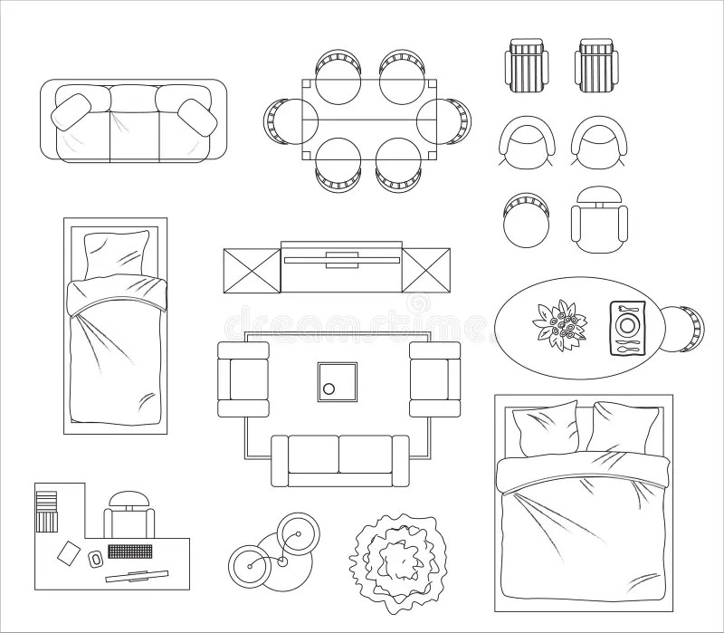 Floor Plan Furniture Set Vector Illustration. Stock Vector