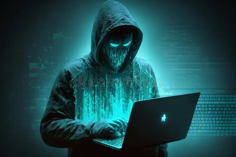 Hacking and Malware Concept. Hacker Using Abstract Laptop with Binary
