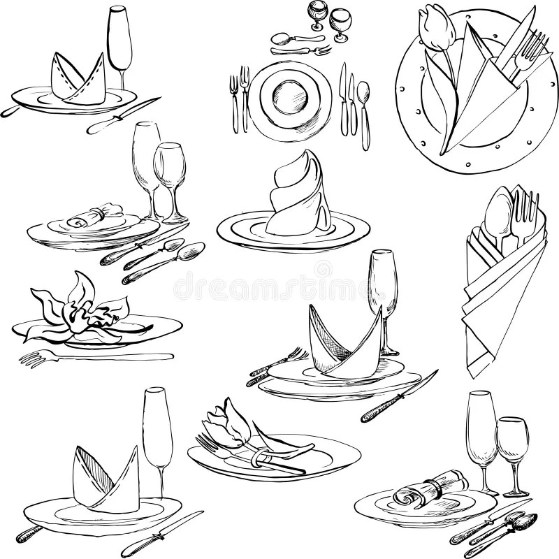 Hand Drawn Set of Tableware Stock Vector Illustration of isolated