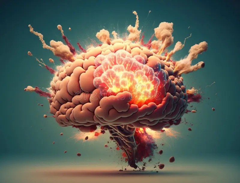 Human Brain Exploding on a Solid Background. Mind Blown Concept Stock
