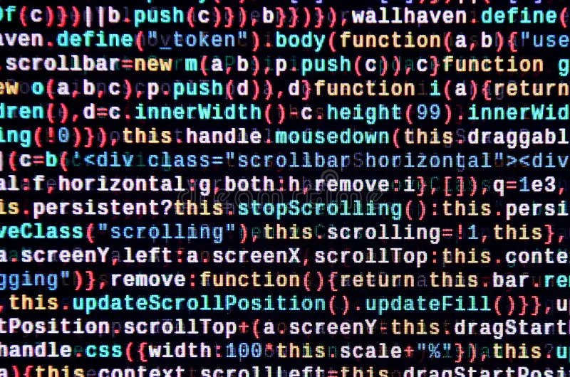 JavaScript Code in Text Editor. Coding Cyberspace Concept. Screen of