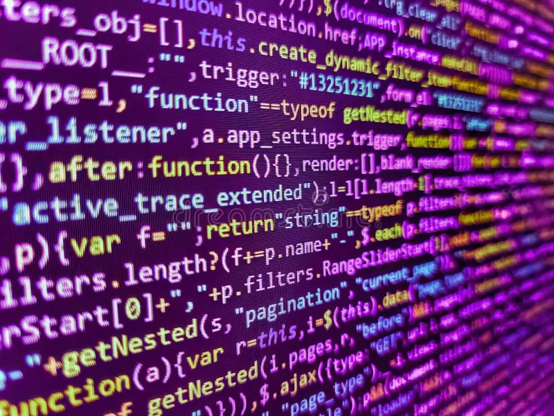 Lines of Html Code Visible. Lots of Digits on the Computer Screen