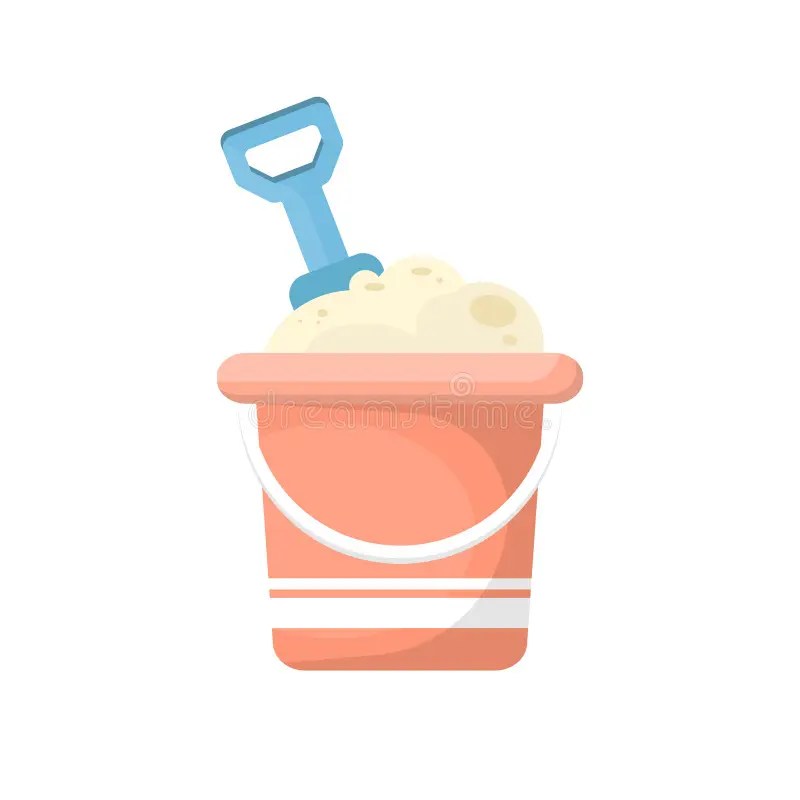 Cartoon Sand Pail and Shovel on Isolated Background, Vector