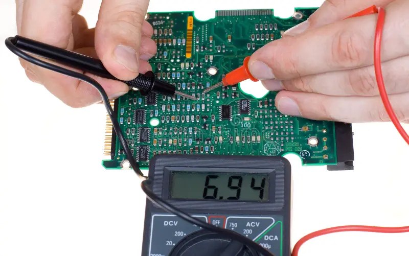 PCB and multimeter stock photo. Image of isolated, experiment 13596104