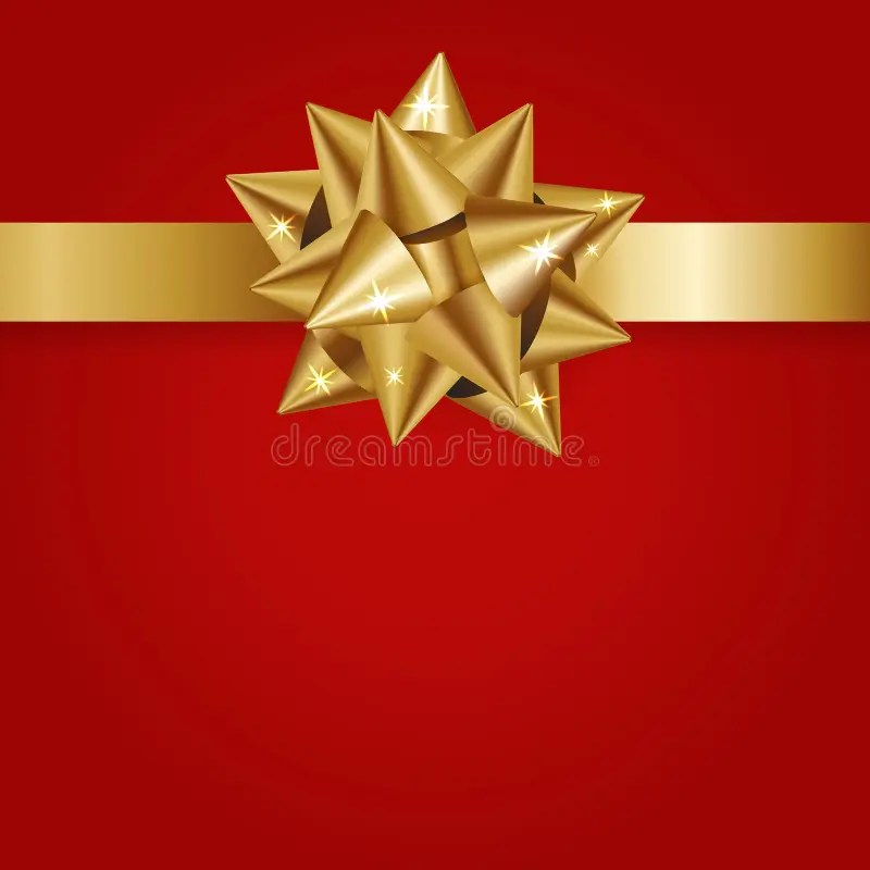 Gold Ribbon Decoration on Red Paper Gift Present for Celebration. Blank
