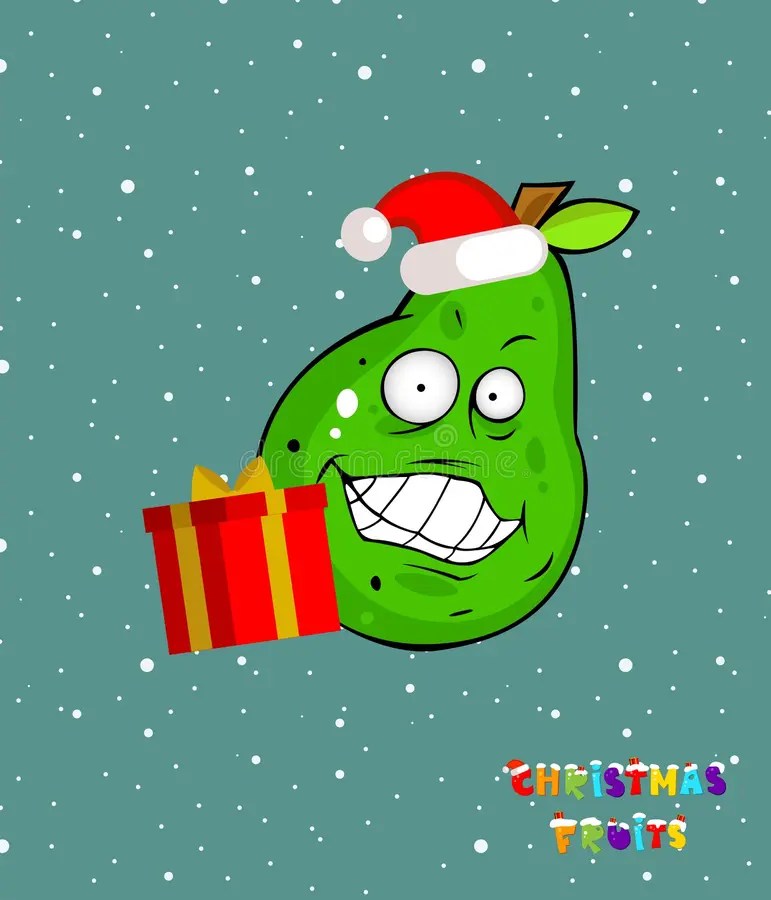 Christmas Fruits with Pear in Santa Hat. Illustration Fanny Fruits