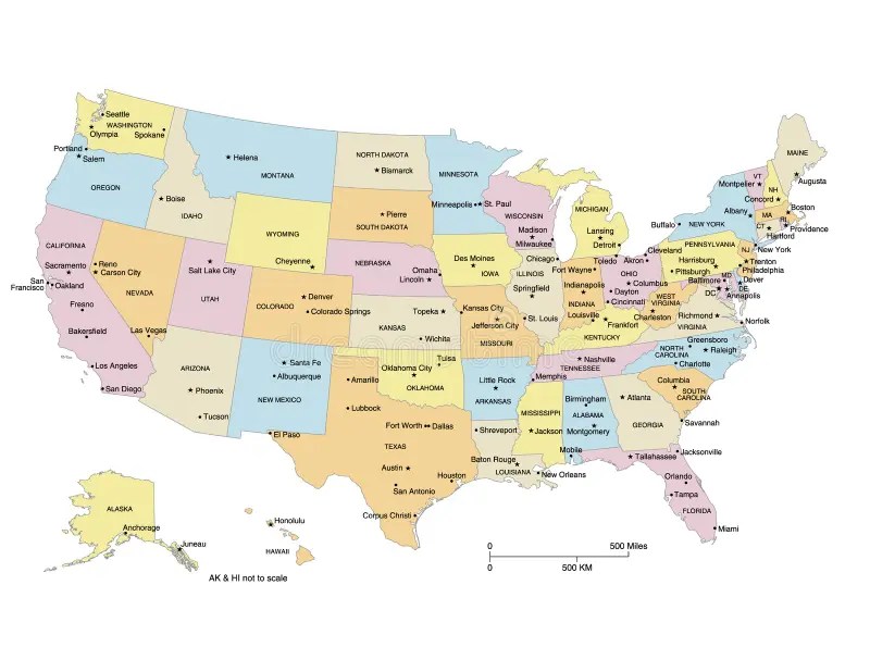 Kaart Usa Staten Hoofdsteden Capitali Di Stati E Città Importanti Degli Stati Uniti D'America Bella