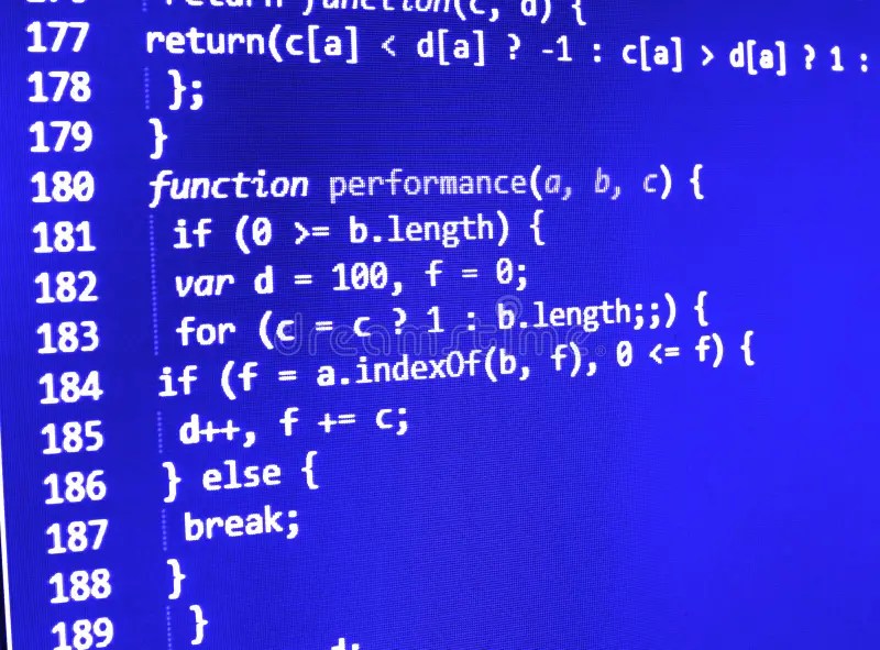 Programming Coding Source Code Screen. Stock Image Image of