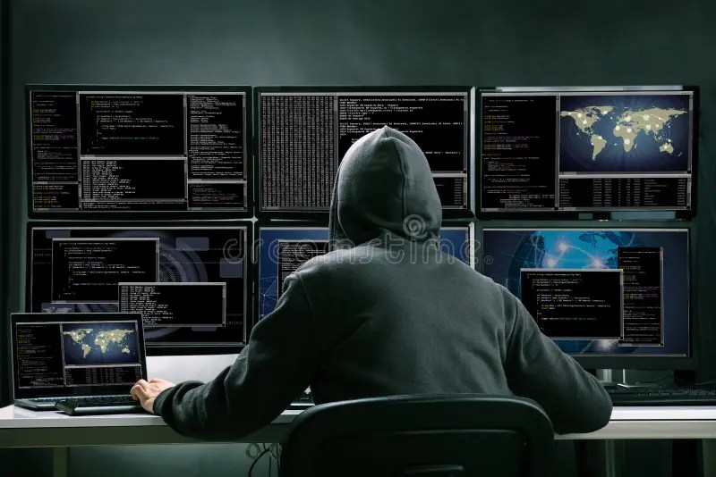 Hacker Using Computers To Steal Data Stock Image Image of computer