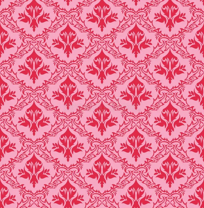 Hot Pink & Green Vintage Paisley Damask Wallpaper Stock Illustration