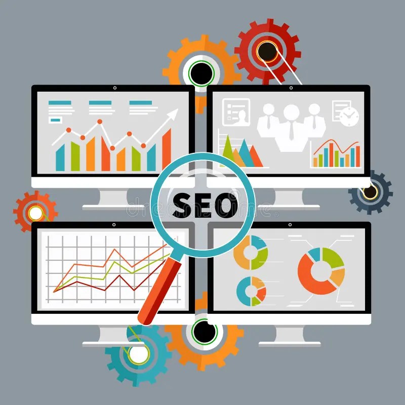 SEO Optimization, Programming and Web Analytics Stock Vector