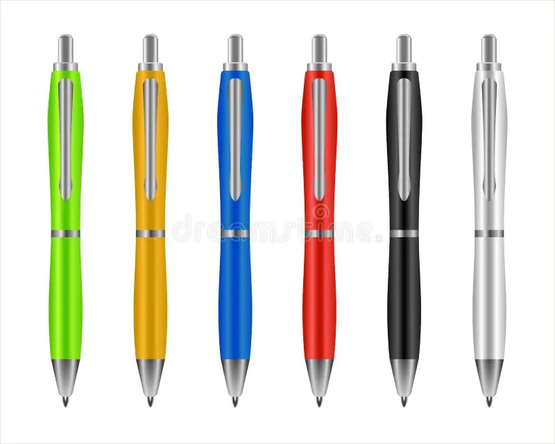 Set colored ballpoint pens stock illustration. Illustration of plastic