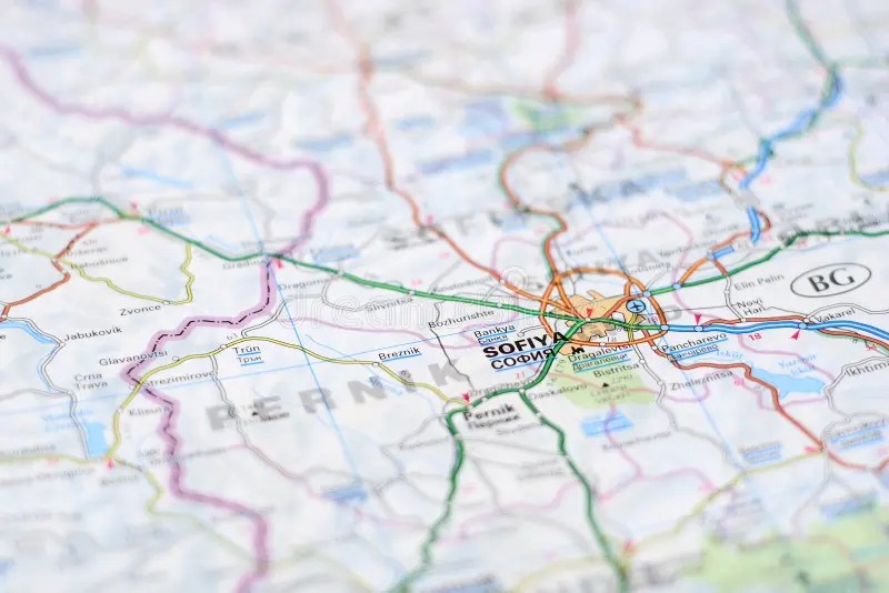 Sofia on map stock image. Image of binding, transport 5148195