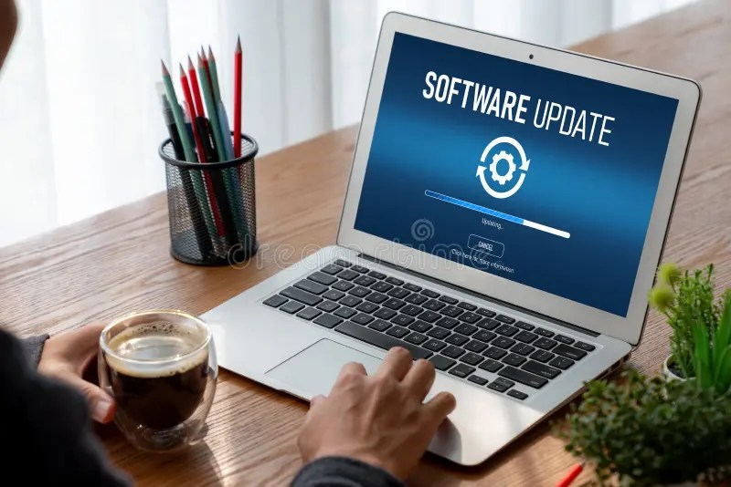 Software Update on Computer for Modish Version of Device Software Stock Photo Image of install