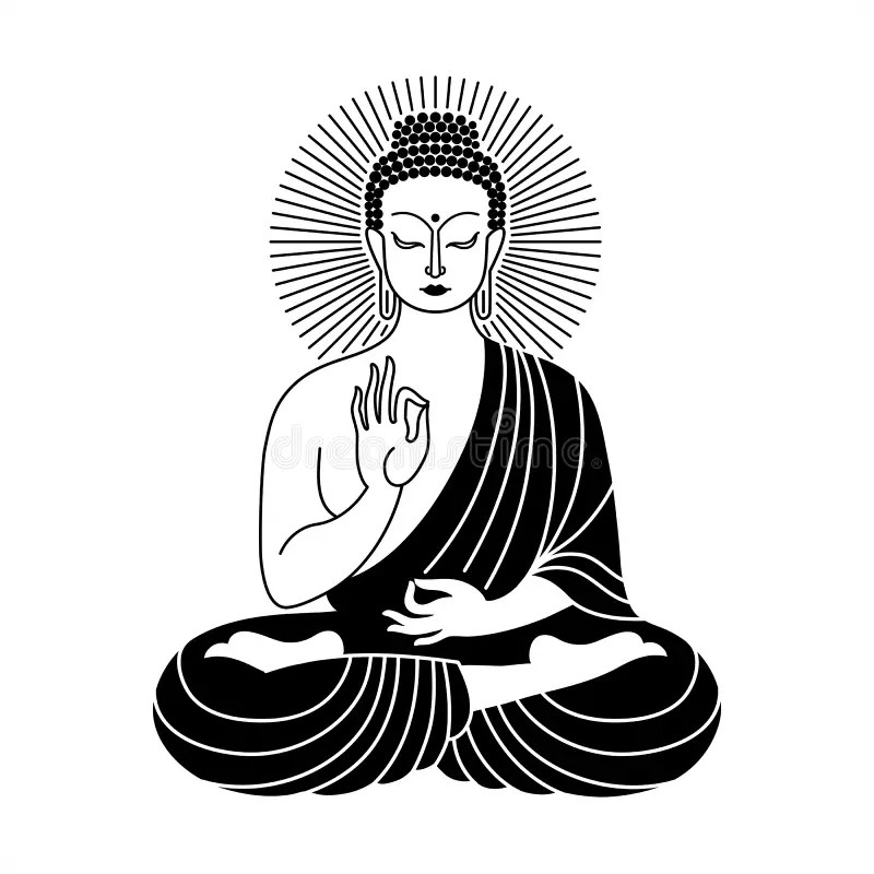 Sitting Buddha Black and White Vector Line Drawing Stock Vector Illustration of buddhism