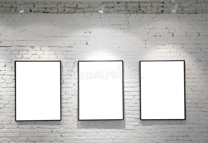 Three frames on brick wall stock photo. Image of paints 4207128