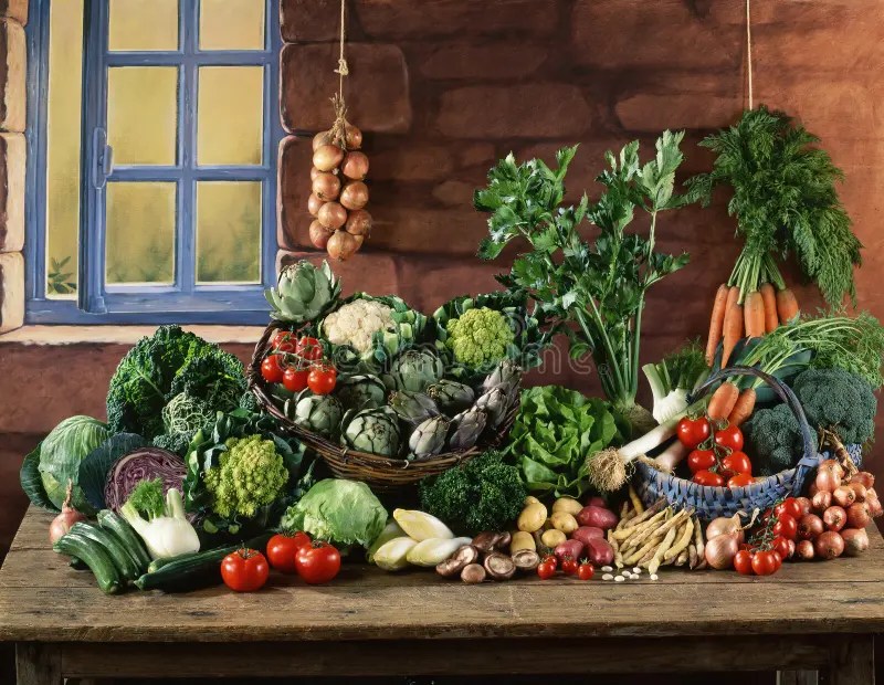 Vegetable Composition on a Kitchen Table Stock Image Image of braid