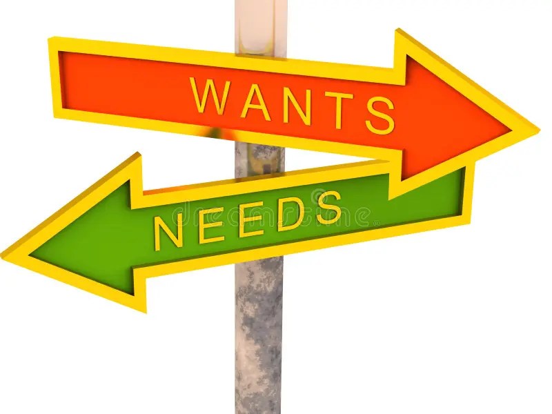 Wants vs needs stock illustration. Illustration of require