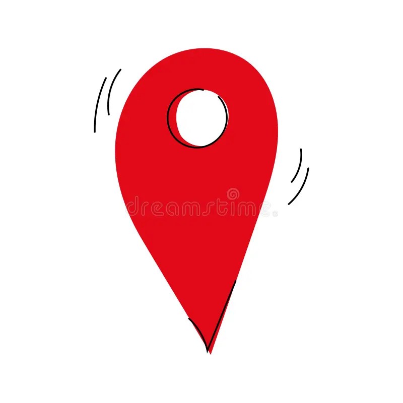 Vector Hand Drawn Illustration of Red Pinpoint Symbol on the Map. Pin