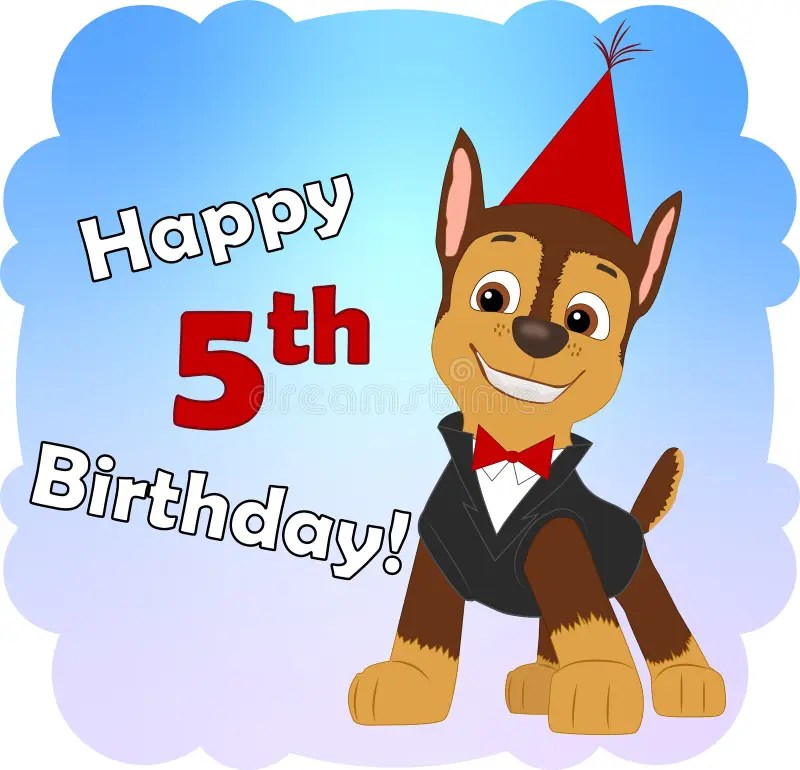 Happy 5Th Birthday! Paw Patrol Chase With Red Cap And Suite. Editorial Photography - Illustration Of Birthday, Character: 210776442