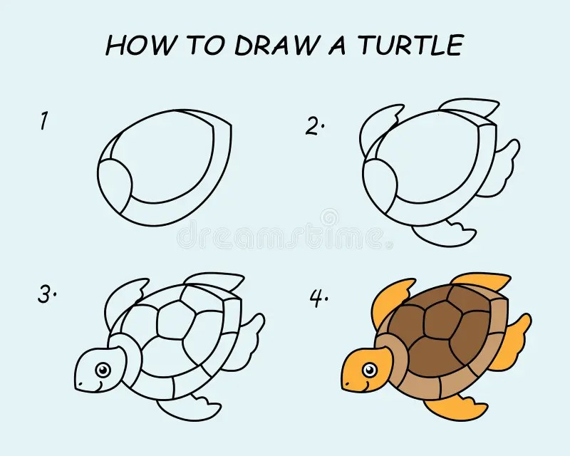 Step by Step To Draw a Turtle. Drawing Tutorial a Turtle. Drawing