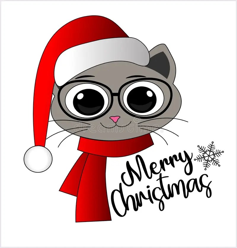Cute Cat Christmas Vector Illustration Greeting Card Merry Christmas