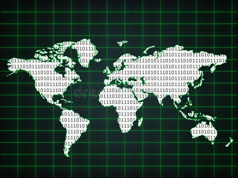 Binary Map Of The World World map with binary code stock illustration. Illustration of byte