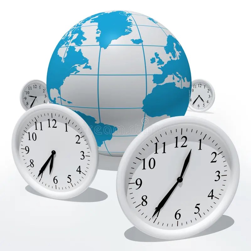 International Time Zones Clocks Around World Global Travel Stock