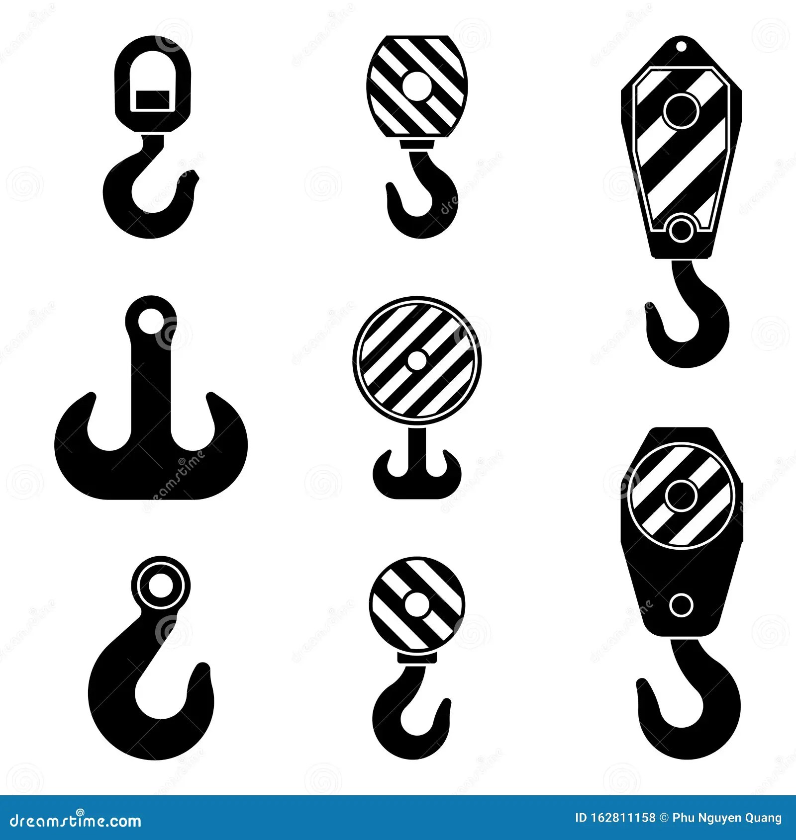 Crane Hook and Crane Block. Silhouette Icons Stock Vector