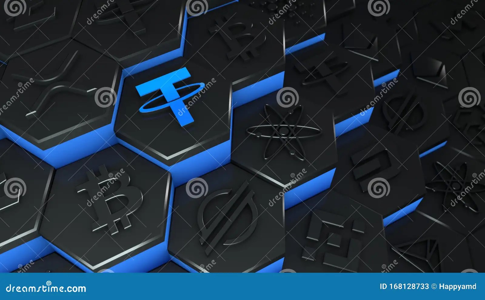 Abstract USDT Coin Cryptocurrency With Blockchain Network Connection In