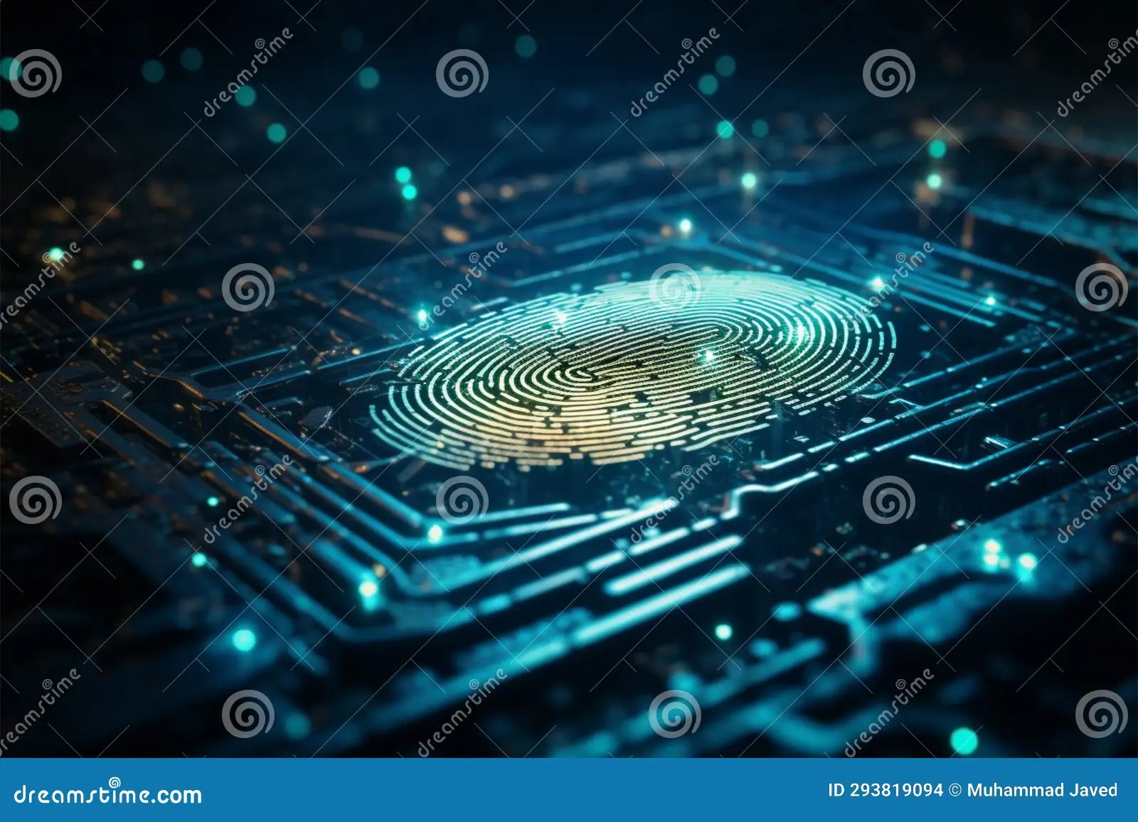 Access Security Fingerprint Scan and Binary Code on a Deep Blue
