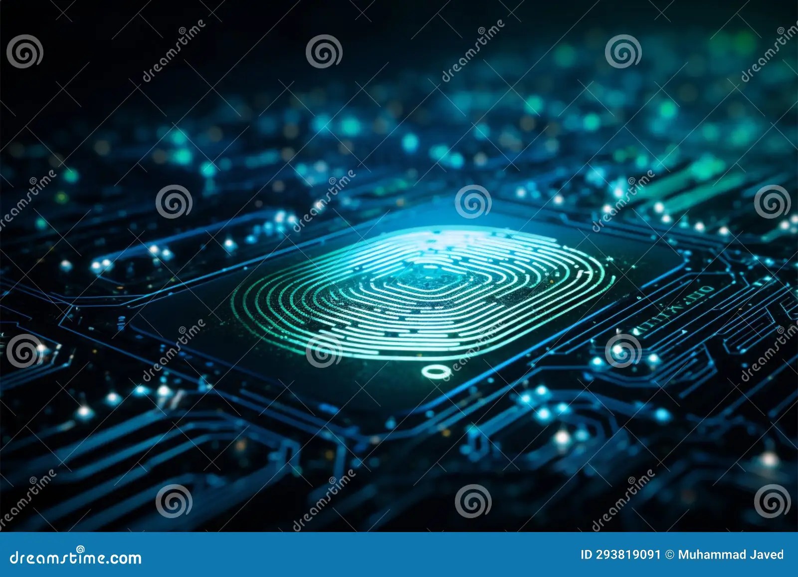 Access Security Fingerprint Scan and Binary Code on a Deep Blue