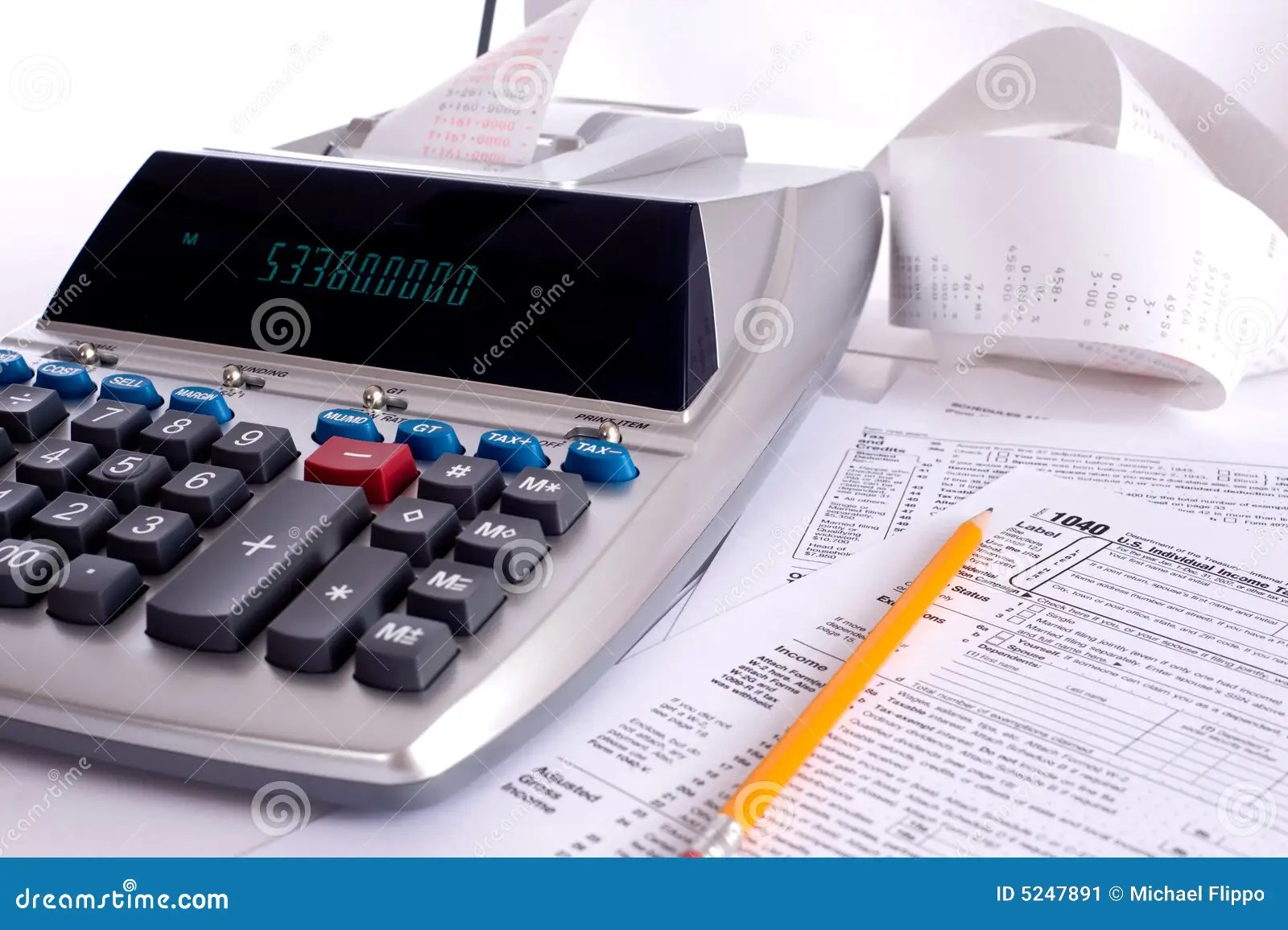 Adding Machine with Tax Forms Stock Image Image of paper, subtract