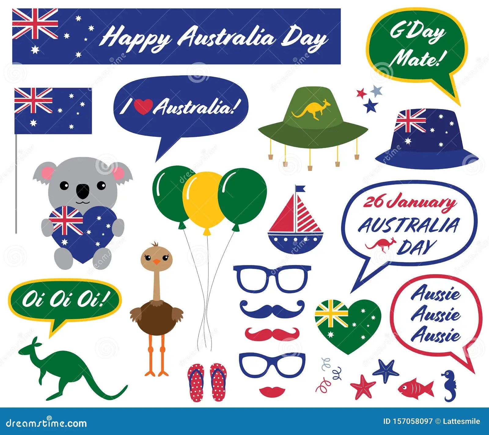 Australia Day Photo Booth Props and Design Elements Stock Vector