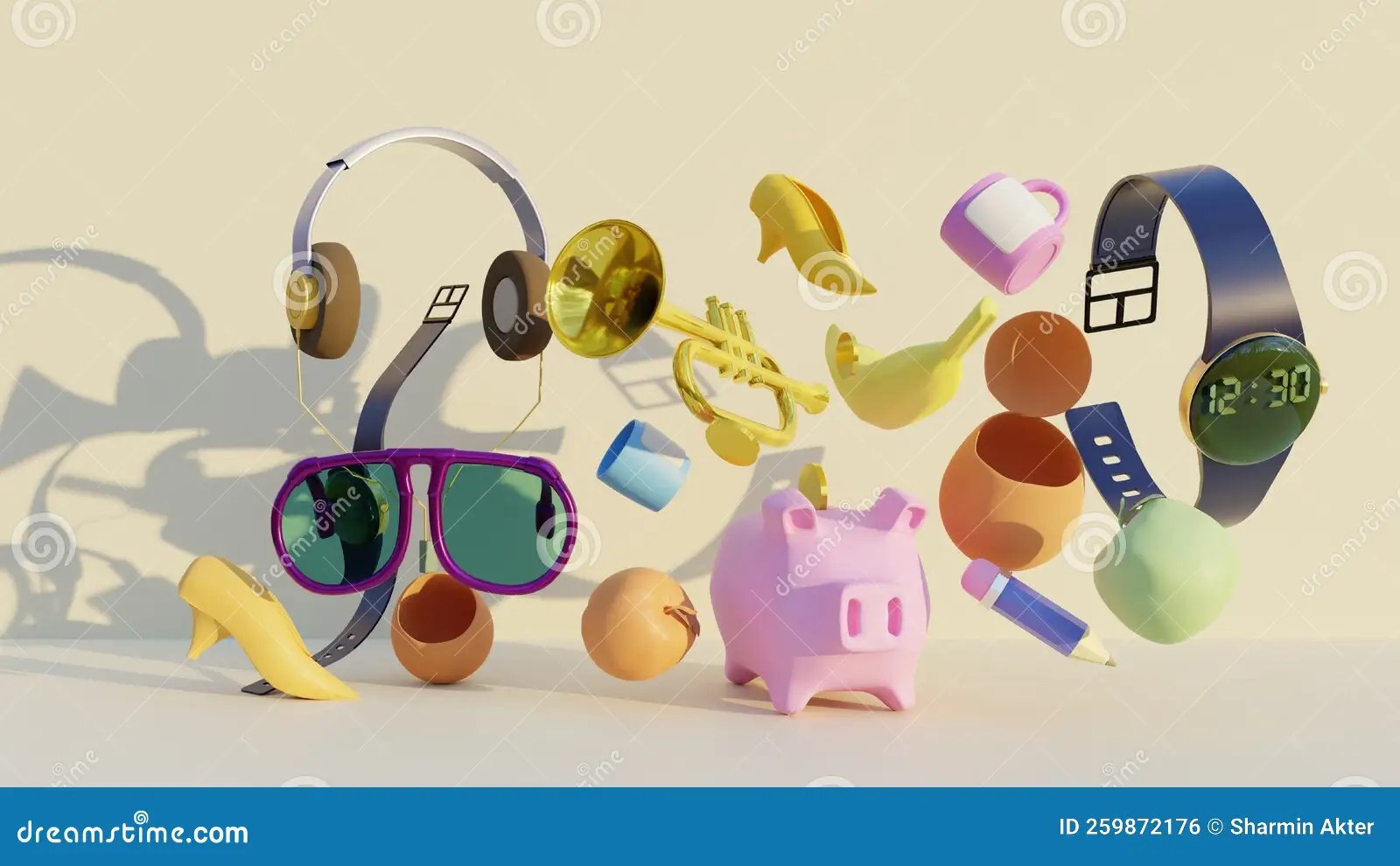 Basic 3D Object Floating Around 3D Render Model Stock Illustration