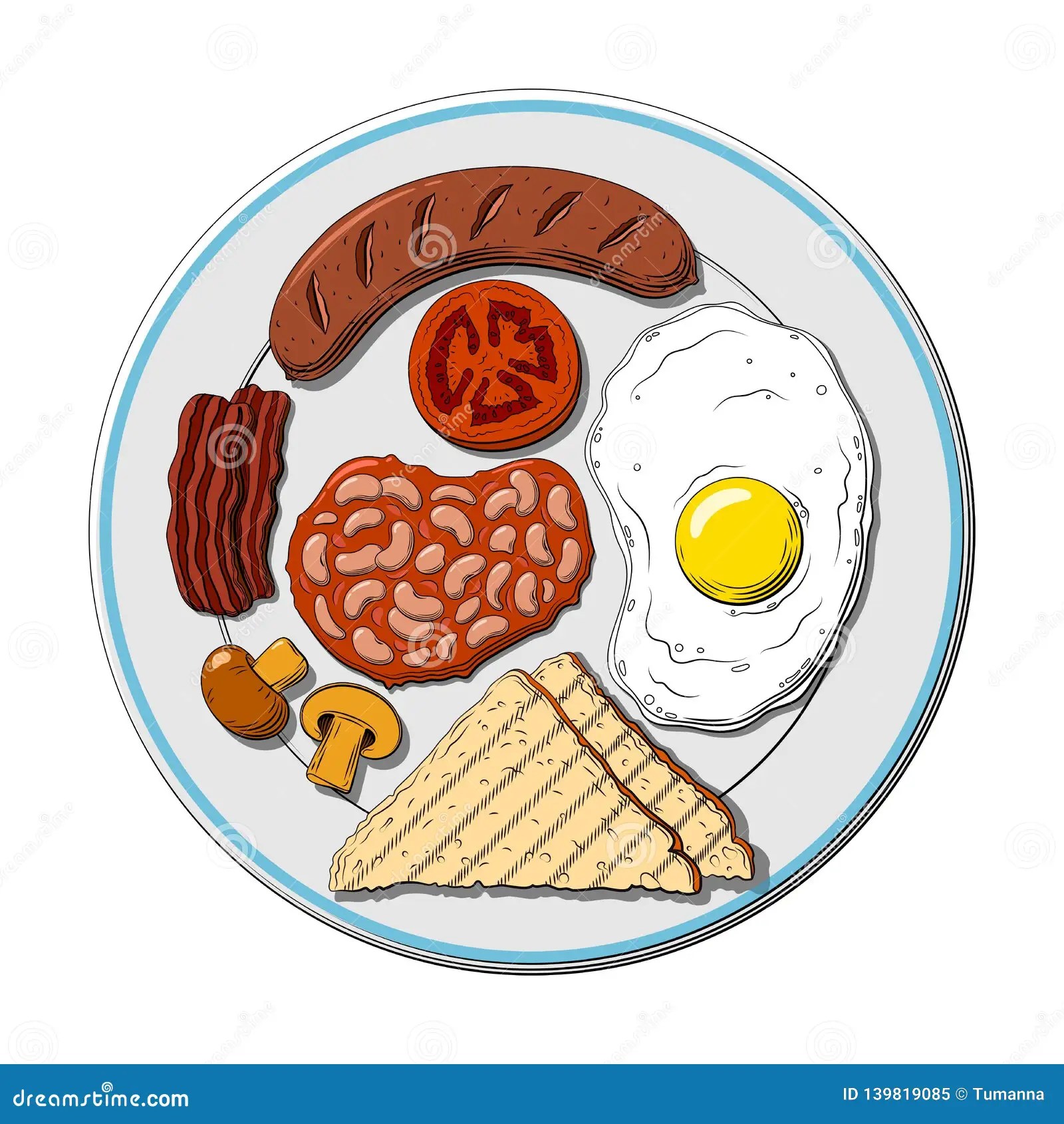 English Breakfast on Plate Isolated Stock Illustration Illustration