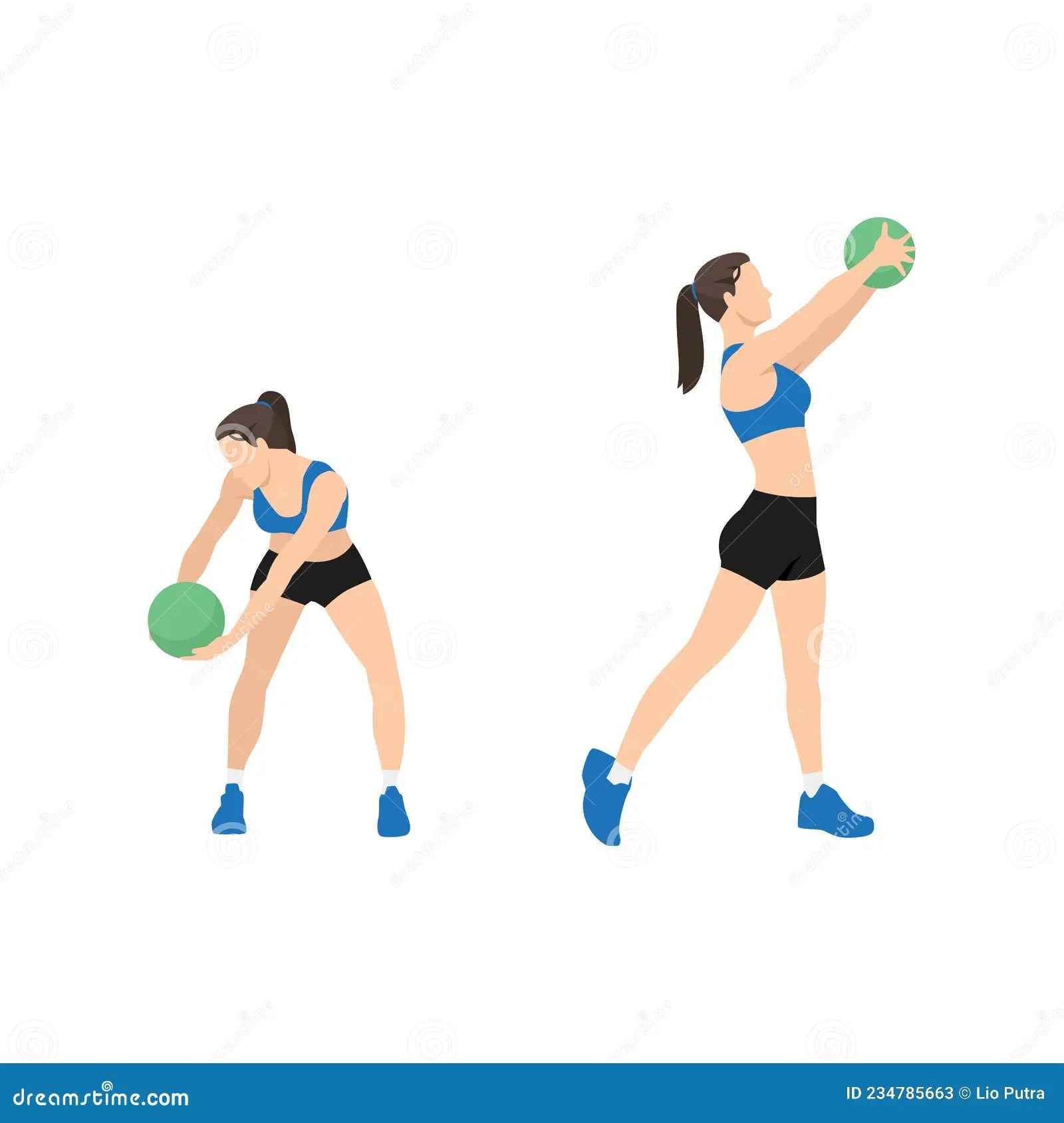 Woman Doing Medicine Ball Wood Chops Exercise. Stock Vector Illustration of active, body