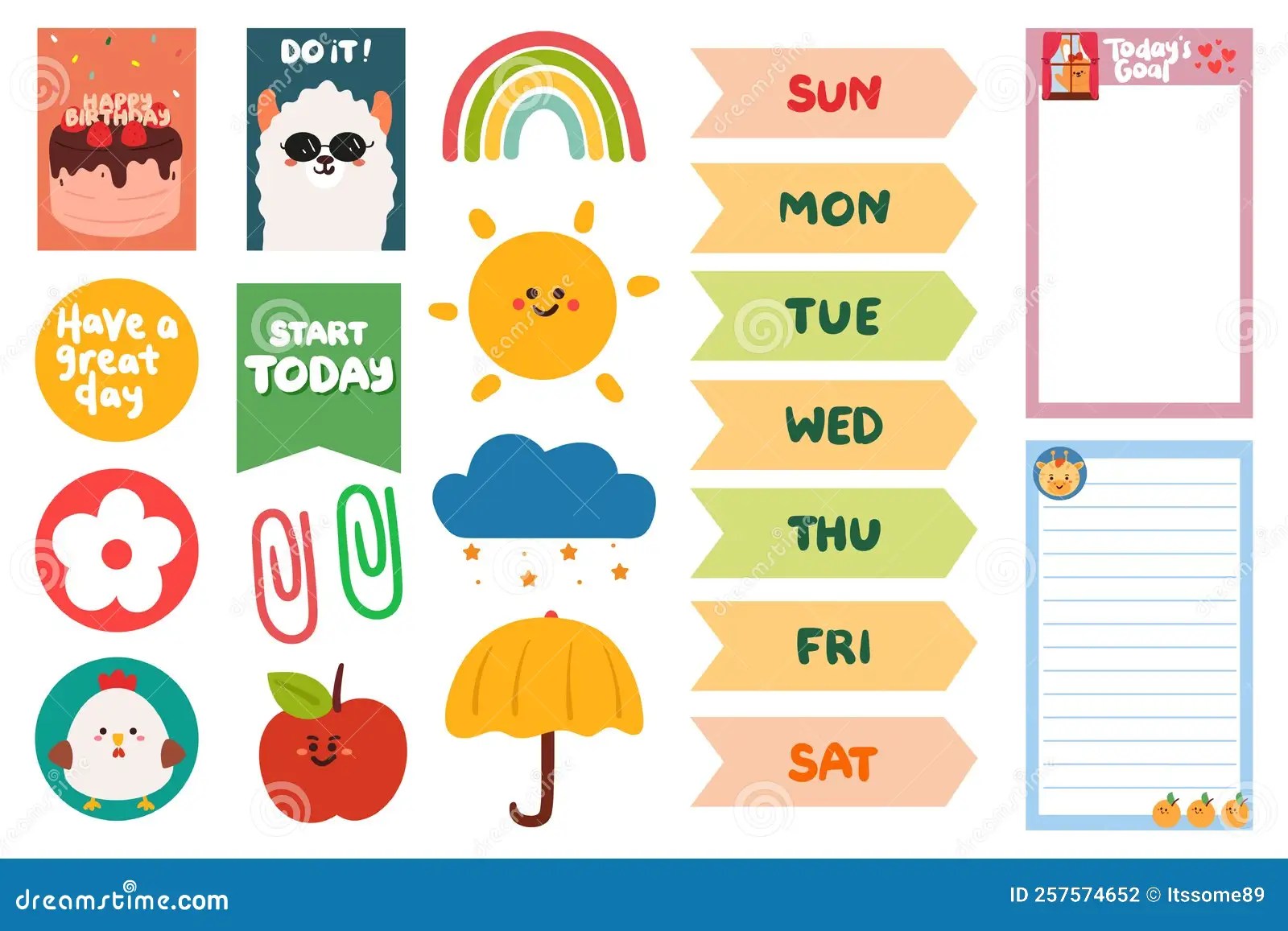 Cute Planner. Notepad To Do List. Paper Page With Colorful Decoration