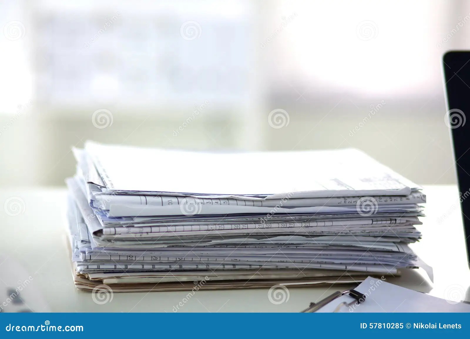 Big Stack of Papers ,documents on the Desk Stock Image Image of