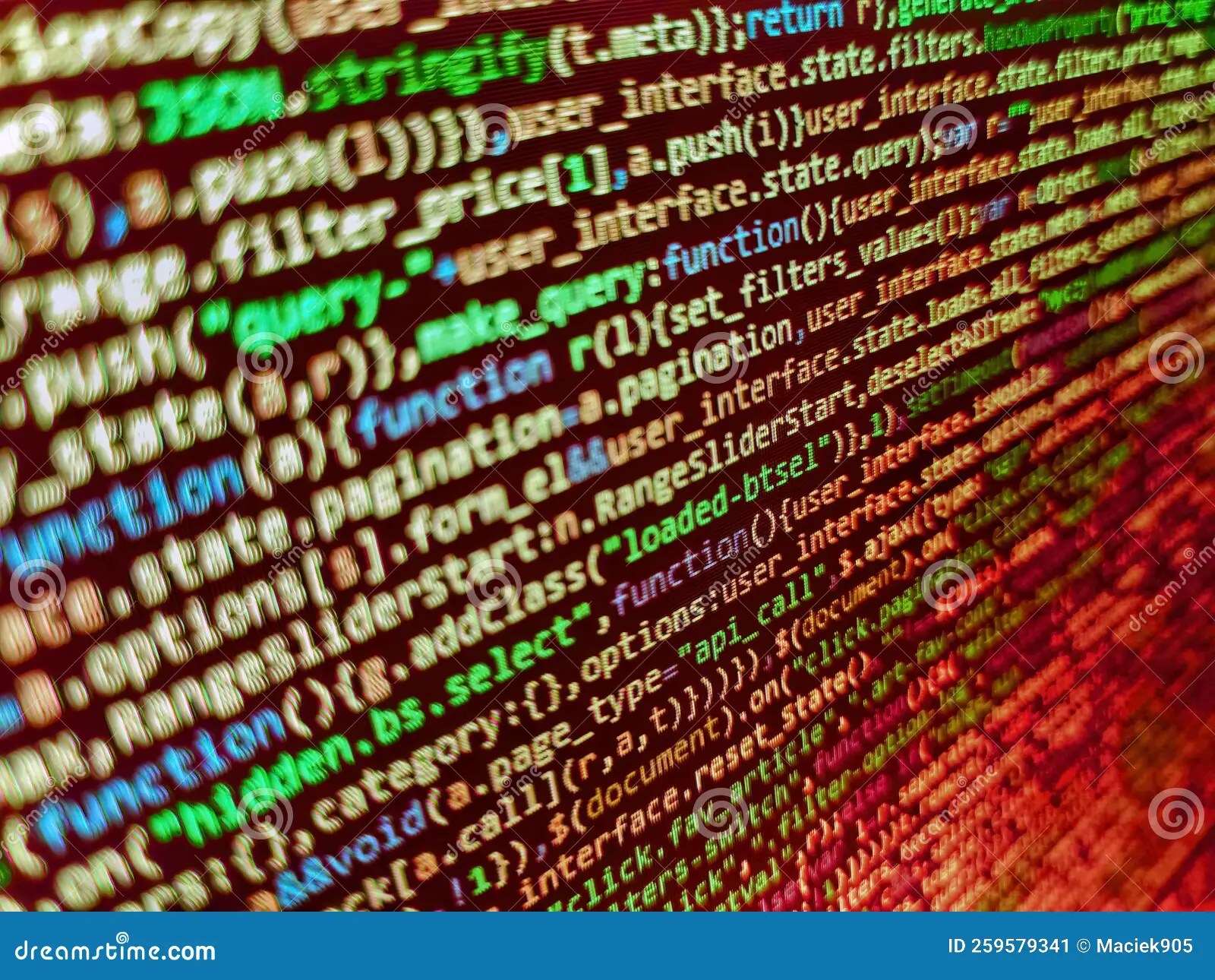 Closeup of  Code on Computer LED Screen. Script Procedure Creating