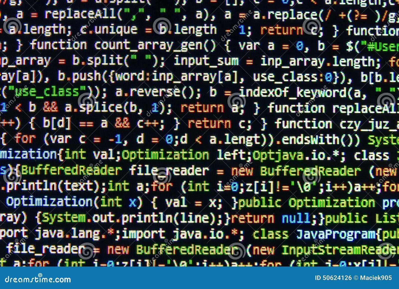 Coding Programming Source Code Screen. Colorful Abstract Data Display