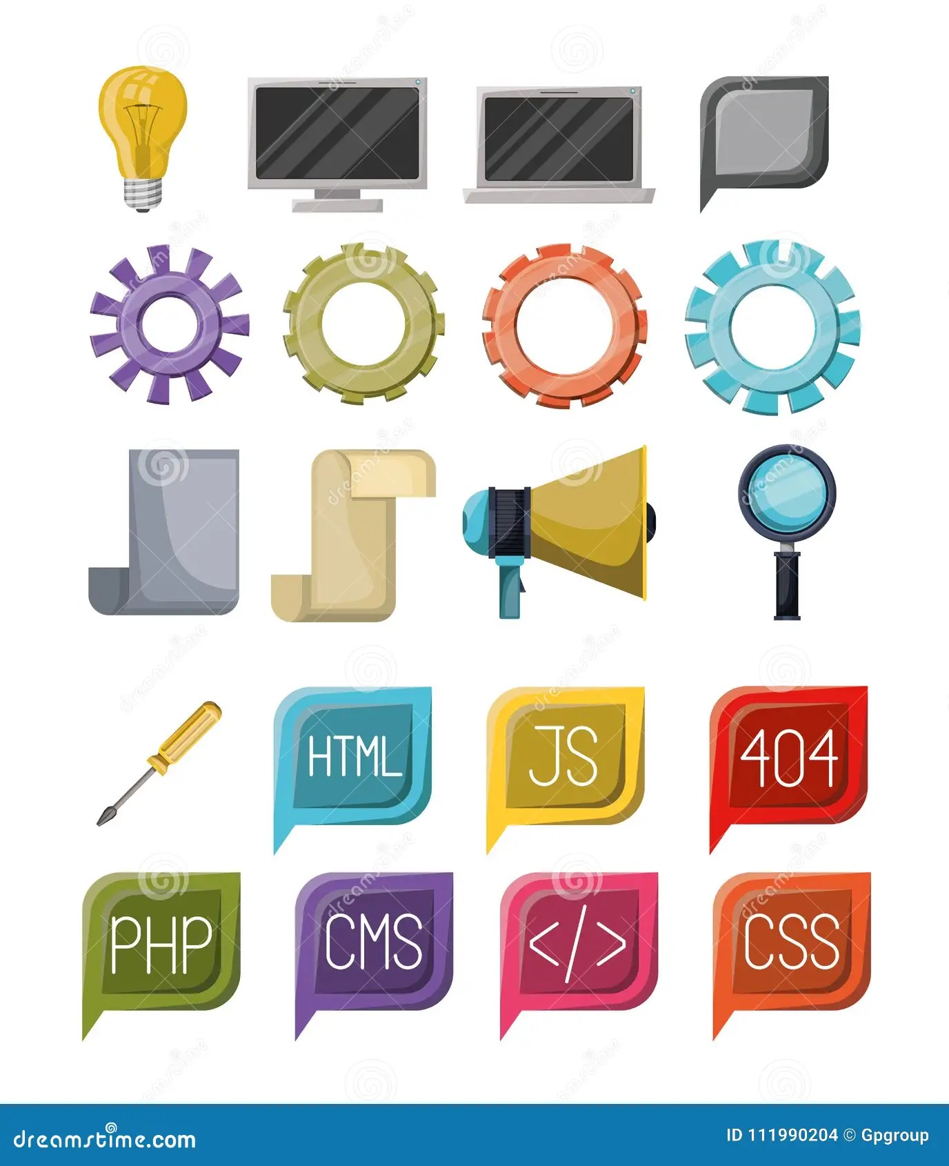 Colorful Set of Icons Elements of  Programming Languages Stock