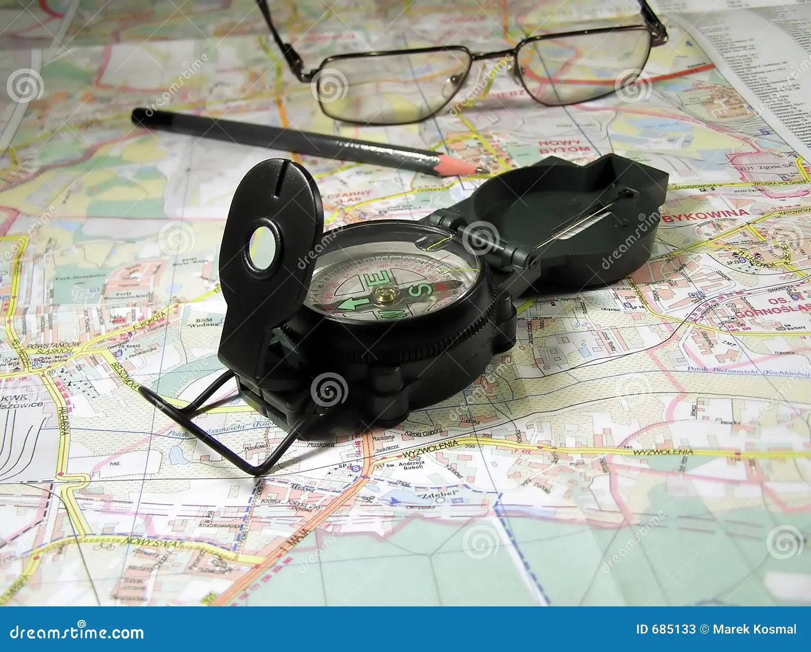 Compas and map. stock image. Image of plan, azimuth, drafting 685133