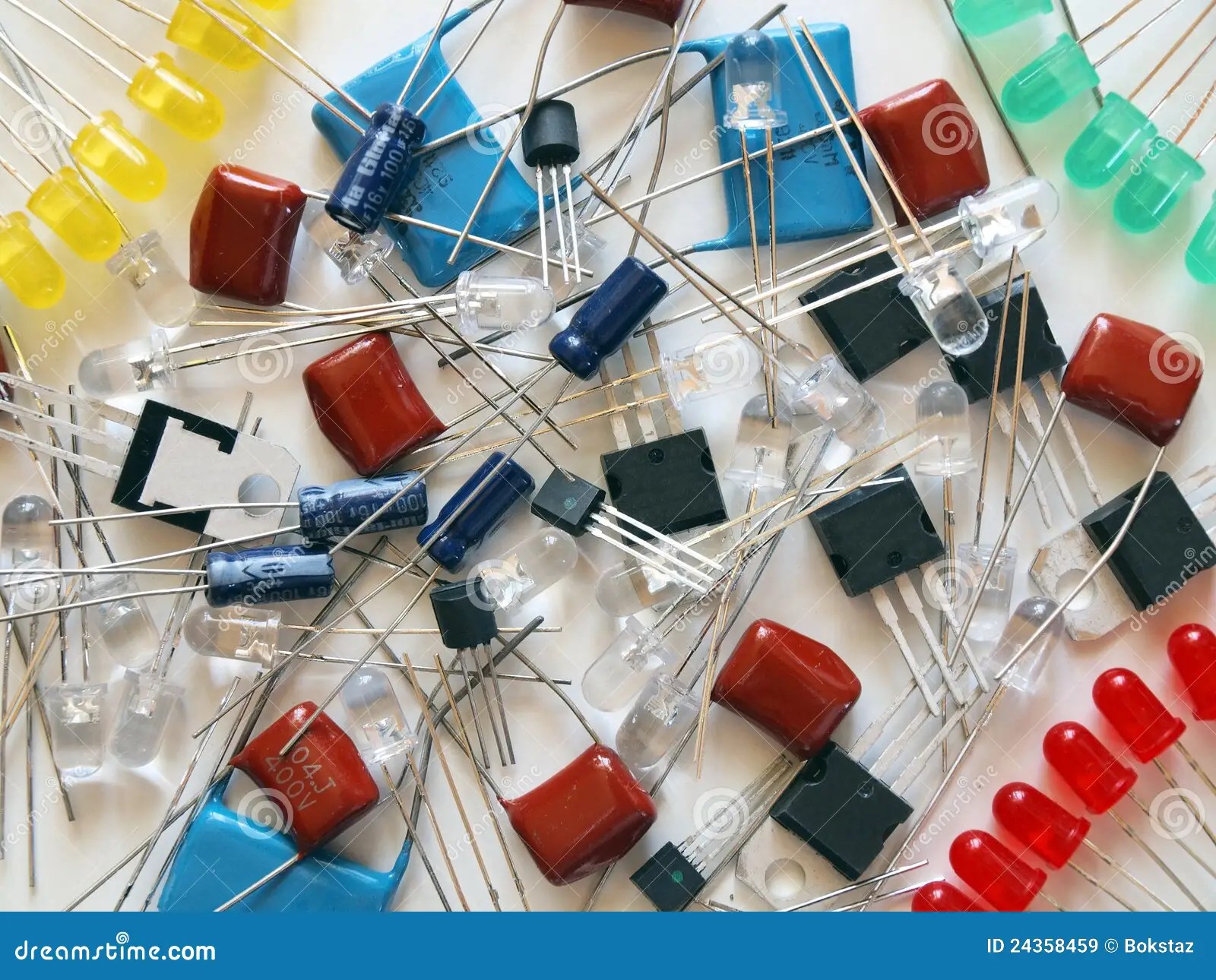 Components Of Electronics LED, Transistors, Etc. Stock