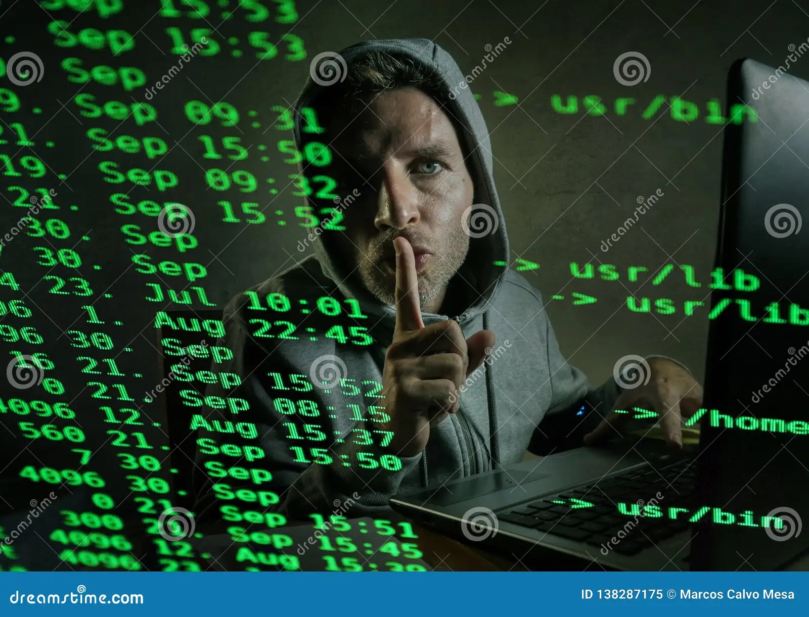 Computer Programmer Man in Hoodie Hacking System Entering Code Typing
