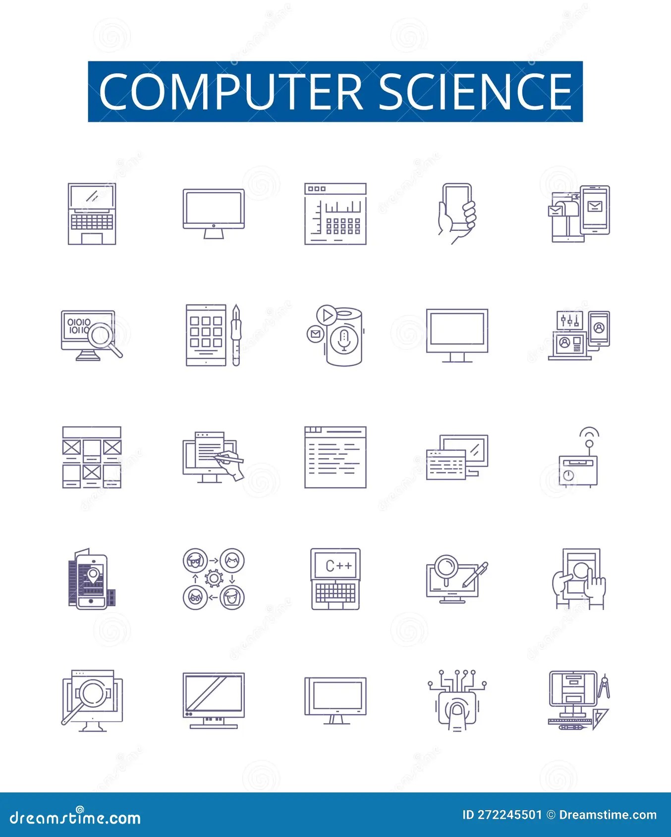 Computer Science Line Icons Signs Set. Design Collection of Technology, Algorithms, Programming