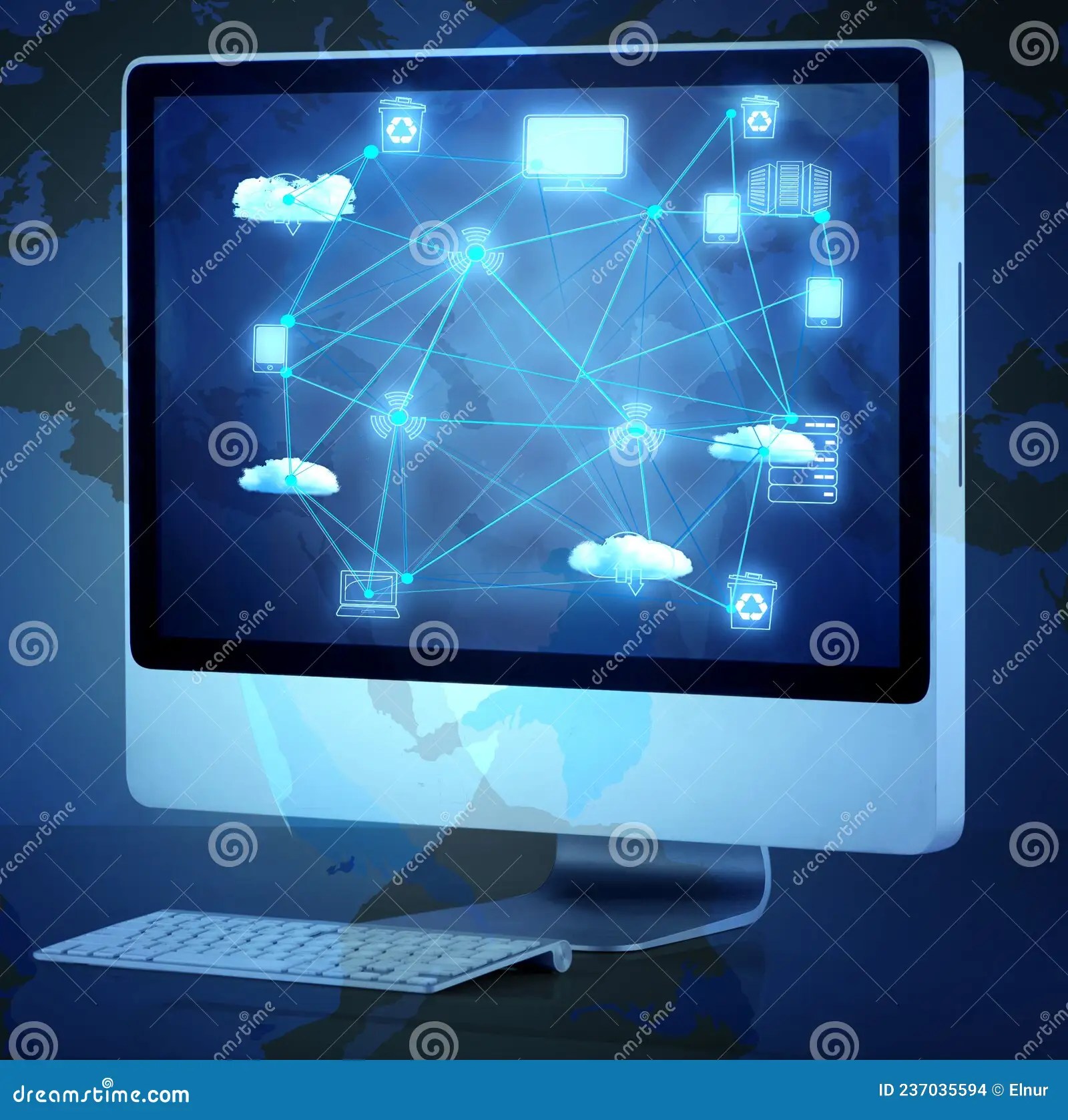 Computer Screen in Cloud Computing Concept Stock Photo Image of